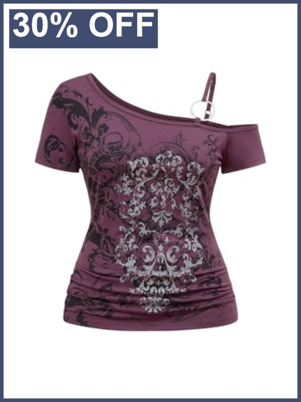 Plus Size Gothic Y2K Tee Asymmetric Cold Shoulder Short Sleeve Clubwear